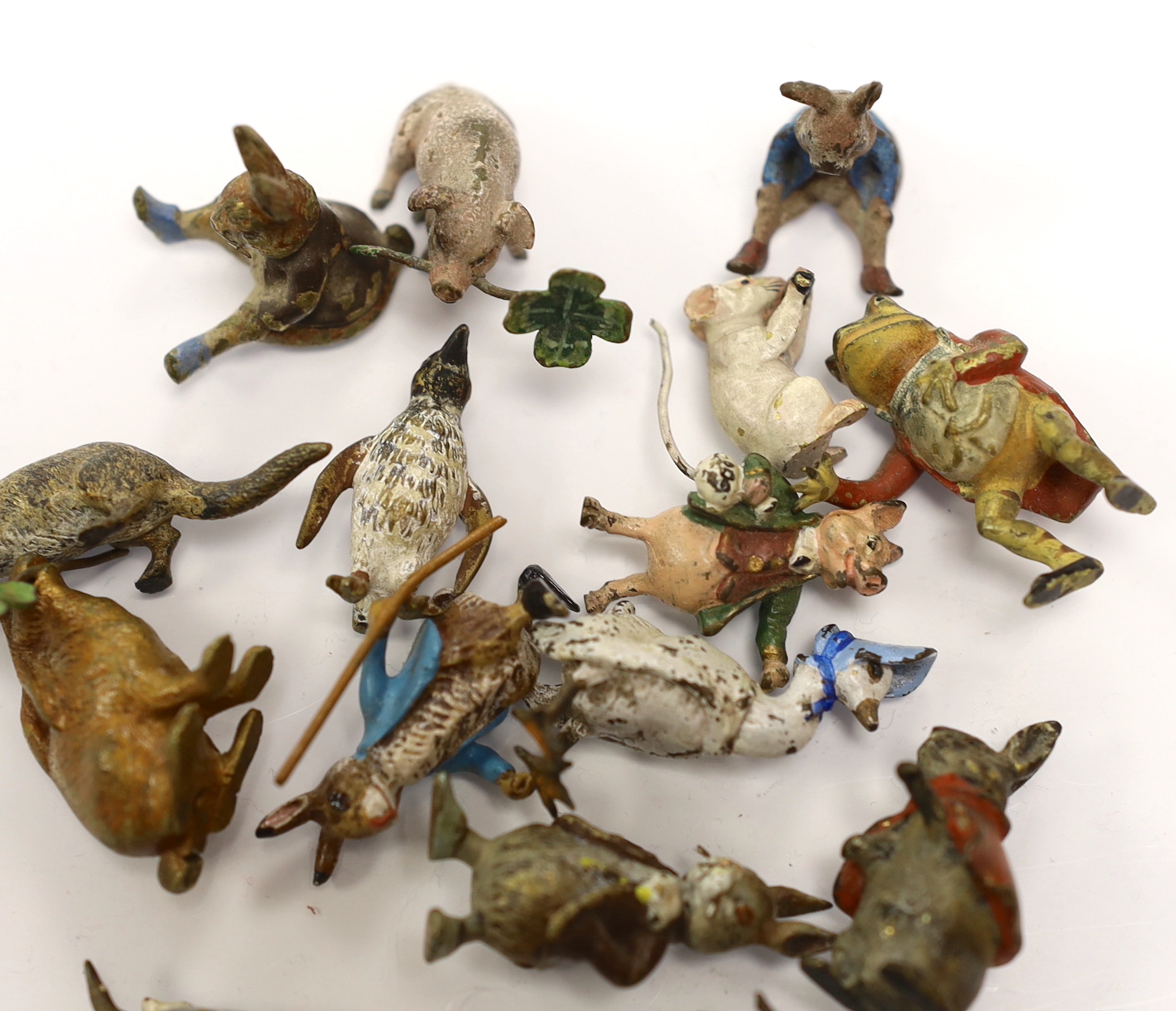 Fifteen cold painted bronze animals, mostly Beatrix Potter characters